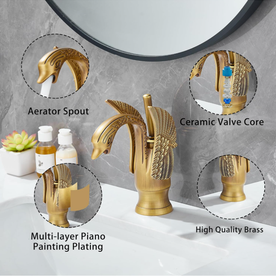 Antique Bronze Brass Bathroom Faucet – Single Handle Basin Sink Mixer Tap - Image 4